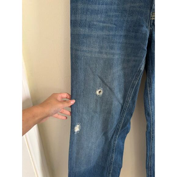 Free People Jeans Women's 26 Blue Maggie Mid Rise Straight Leg Raw Hem Buttons - Picture 5 of 11